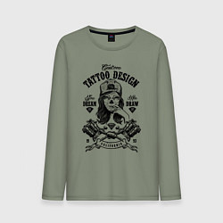 Лонгслив хлопковый мужской Custom tattoo saloon, цвет: авокадо