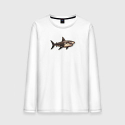 Лонгслив хлопковый мужской Злая большая белая акула, цвет: белый