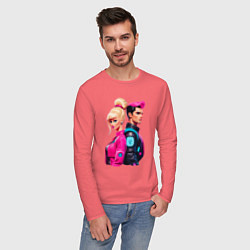 Лонгслив хлопковый мужской Ken and Barbie - ai art, цвет: коралловый — фото 2