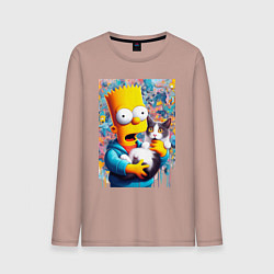Лонгслив хлопковый мужской Bart Simpson with a kitten - ai art, цвет: пыльно-розовый