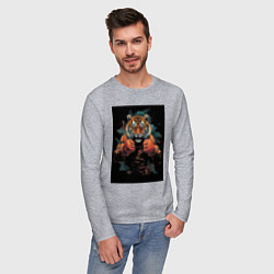 Лонгслив хлопковый мужской Боевой тигр Муай Тай, цвет: меланж — фото 2