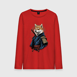 Лонгслив хлопковый мужской Собака Сиба-ину самурай, цвет: красный