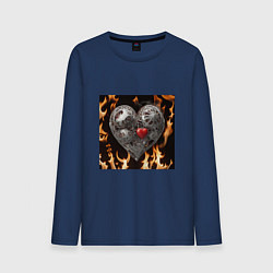 Лонгслив хлопковый мужской Механическое сердце в пламени, цвет: тёмно-синий