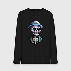 Лонгслив хлопковый мужской Скелет в синей шляпе, цвет: черный