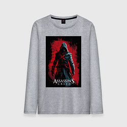 Лонгслив хлопковый мужской Assassins creed на фоне красной стены, цвет: меланж