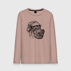 Лонгслив хлопковый мужской Кабан новогодний, цвет: пыльно-розовый