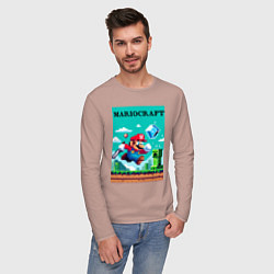 Лонгслив хлопковый мужской Mario and Minecraft - collaboration pixel art, цвет: пыльно-розовый — фото 2