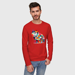 Лонгслив хлопковый мужской Funny wolf - patchwork ai art, цвет: красный — фото 2