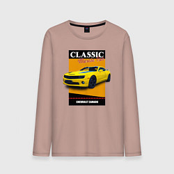Лонгслив хлопковый мужской Спорткар Chevrolet Camaro, цвет: пыльно-розовый