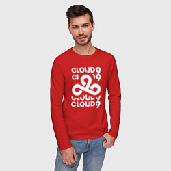 Лонгслив хлопковый мужской Cloud9 - in logo, цвет: красный — фото 2