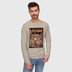 Лонгслив хлопковый мужской Доисторический Иисус, цвет: миндальный — фото 2