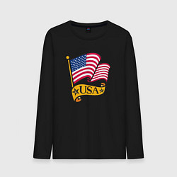 Лонгслив хлопковый мужской American flag, цвет: черный