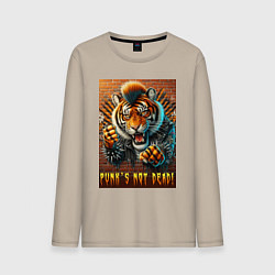 Лонгслив хлопковый мужской Punks not dead - motto tiger, цвет: миндальный