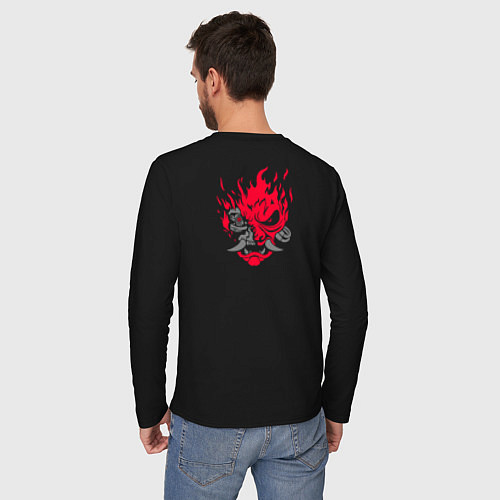 Мужской лонгслив Логотип Samurai Cyberpunk 2077 на спине / Черный – фото 4