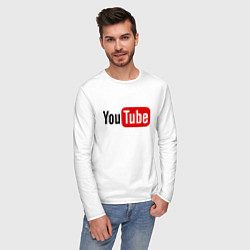 Лонгслив хлопковый мужской You tube logo, цвет: белый — фото 2