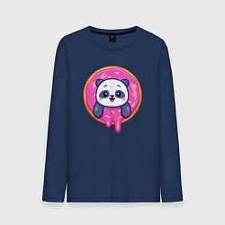 Лонгслив хлопковый мужской Панда в пончике, цвет: тёмно-синий