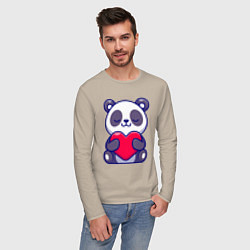 Лонгслив хлопковый мужской Панда и сердечко, цвет: миндальный — фото 2