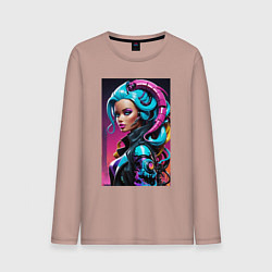Лонгслив хлопковый мужской Фантастическая кибер девчонка - нейросеть, цвет: пыльно-розовый