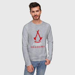 Лонгслив хлопковый мужской Assassins creed shadows logo, цвет: меланж — фото 2