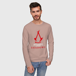 Лонгслив хлопковый мужской Assassins creed shadows logo, цвет: пыльно-розовый — фото 2