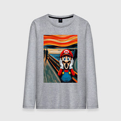 Лонгслив хлопковый мужской Марио кричит - мем нейросеть, цвет: меланж