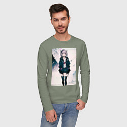 Лонгслив хлопковый мужской Надзуна Нанакуса - Песнь ночных сов, цвет: авокадо — фото 2