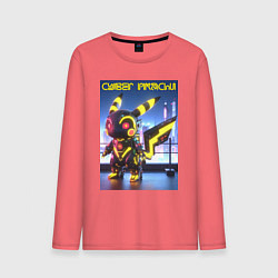 Лонгслив хлопковый мужской Cyber pikachu - ai art neon glow fantasy, цвет: коралловый