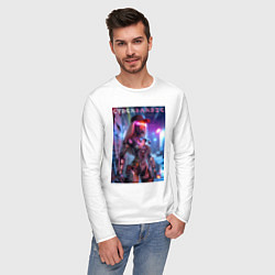 Лонгслив хлопковый мужской Cyber Barbie - neon glow fantasy, цвет: белый — фото 2