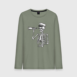 Лонгслив хлопковый мужской Скелет капитан, цвет: авокадо