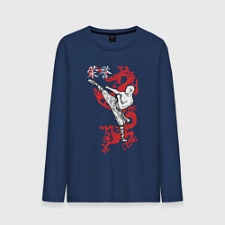 Лонгслив хлопковый мужской Кунг фу - шаолиньский монах, цвет: тёмно-синий