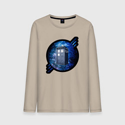 Лонгслив хлопковый мужской Tardis in space, цвет: миндальный