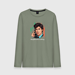 Лонгслив хлопковый мужской Hamster kombat Bogdanoff is calling, цвет: авокадо