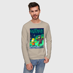 Лонгслив хлопковый мужской Барт Симпсон убегает от зомби - нейросеть, цвет: миндальный — фото 2