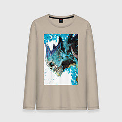 Лонгслив хлопковый мужской Кайдзю номер восемь Кафка Хибино гуманоид, цвет: миндальный