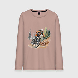Лонгслив хлопковый мужской Велоспорт горный спуск, цвет: пыльно-розовый
