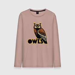 Лонгслив хлопковый мужской Owls, цвет: пыльно-розовый