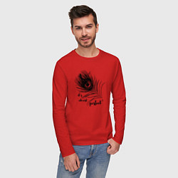 Лонгслив хлопковый мужской Перо павлина - на удачу, цвет: красный — фото 2