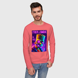 Лонгслив хлопковый мужской Bart Simpson cyber zombie - halloween ai art, цвет: коралловый — фото 2