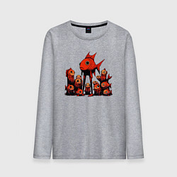 Лонгслив хлопковый мужской Рыба и ее ученики, цвет: меланж