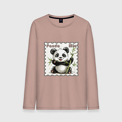 Лонгслив хлопковый мужской Панда Миа акварель, цвет: пыльно-розовый