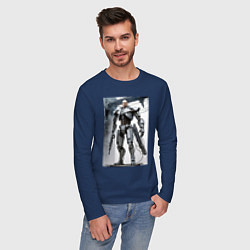 Лонгслив хлопковый мужской Ленин робот - киборг ai art, цвет: тёмно-синий — фото 2