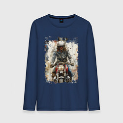 Лонгслив хлопковый мужской Акварель -мотоциклист, цвет: тёмно-синий