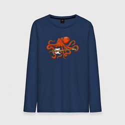 Лонгслив хлопковый мужской Осьминог гитарист, цвет: тёмно-синий