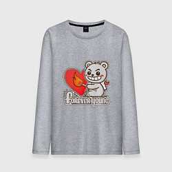 Лонгслив хлопковый мужской Медведь хулиган с сердцем и спичкой, цвет: меланж