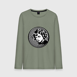 Лонгслив хлопковый мужской Ретро-лицо девушки шестидесятых, цвет: авокадо