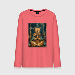 Лонгслив хлопковый мужской Кот на медитации, цвет: коралловый