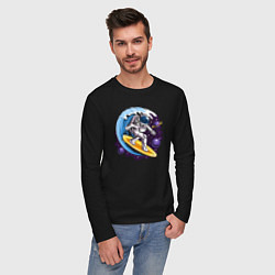 Лонгслив хлопковый мужской Space surfing, цвет: черный — фото 2