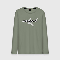 Лонгслив хлопковый мужской Белый облик Superjet-100 с названием, цвет: авокадо