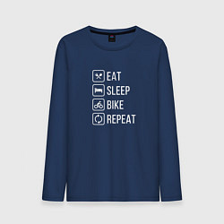 Лонгслив хлопковый мужской Eat sleep bike repeat, цвет: тёмно-синий