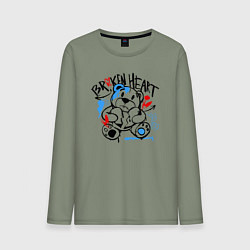 Лонгслив хлопковый мужской Разбитое сердце и медведь, цвет: авокадо
